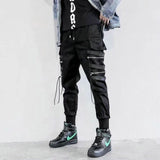 Men's Side Pockets Harem Pants 2020 Autumn Hip Hop Casual Ribbons Design Male Joggers Trousers Fashion Streetwear Pant Black